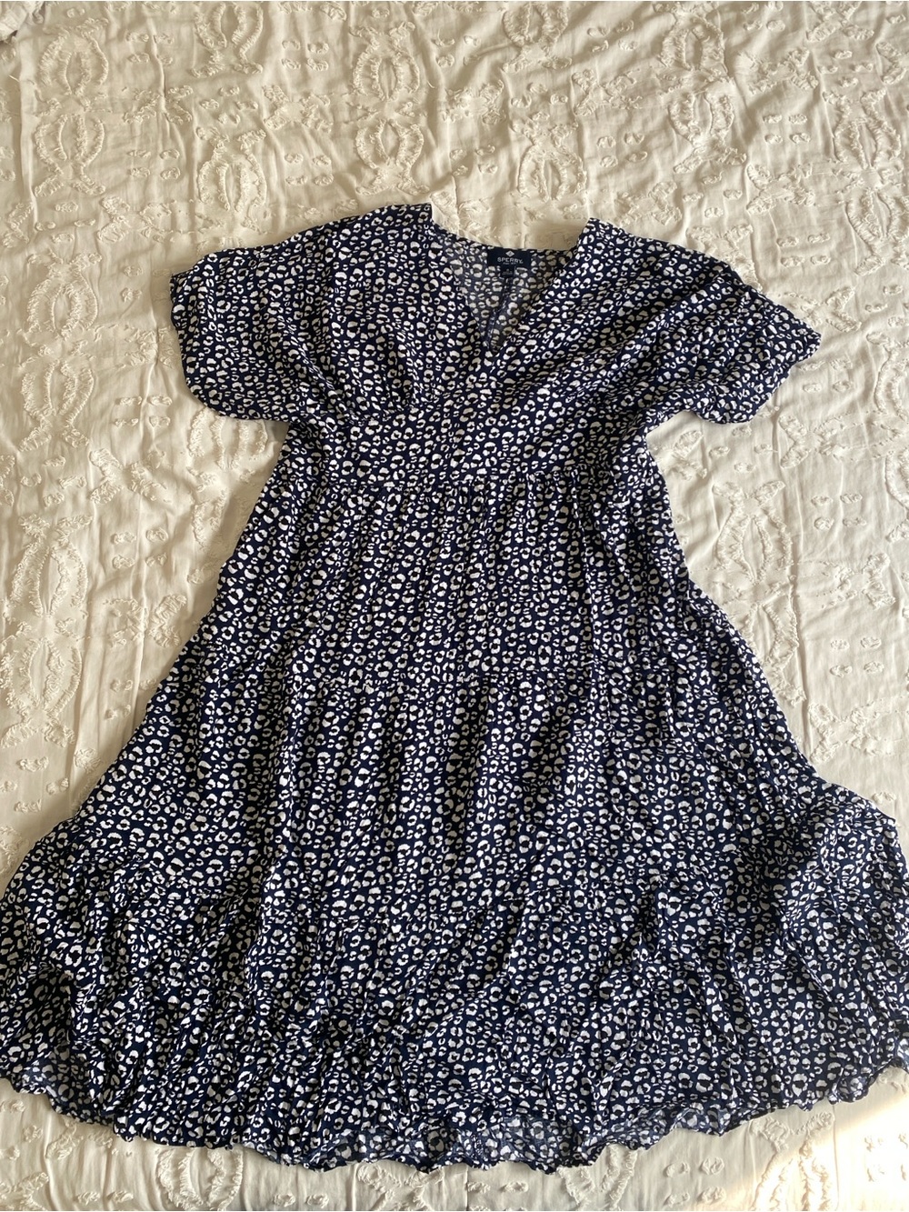 Sperry Women’s Navy Blue Leopard Print Tiered Dress